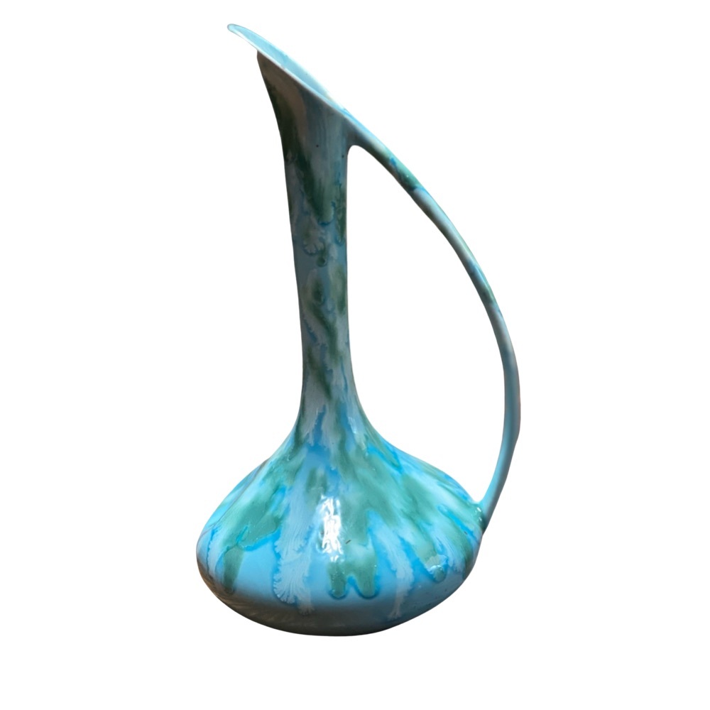 Dryden Ozark Frontier Turquoise Long Neck Glass Vintage Pitcher Bud Vase 11”x6”